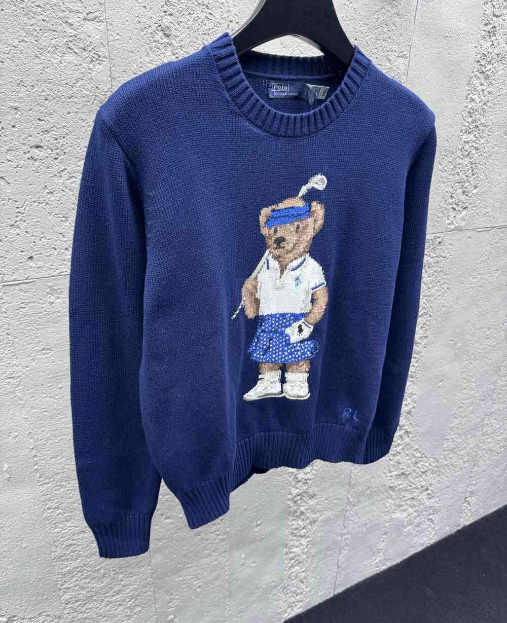 Polo Ralph Lauren Navy Golf Girl Bear Crewneck Knit Sweater